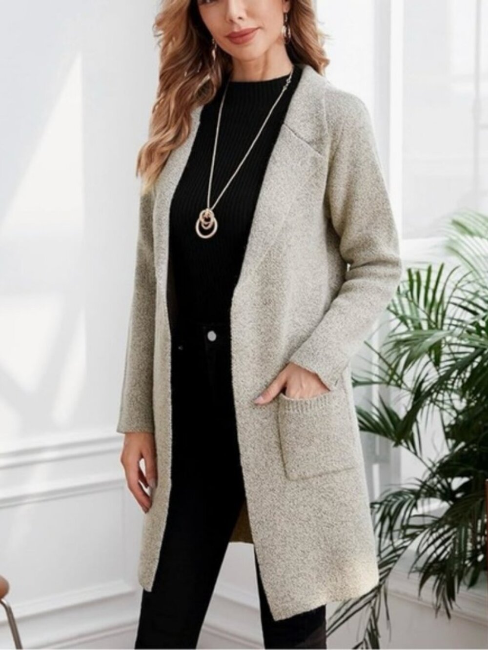 Monteau versatile open front soft knit long cardigan with front pockets